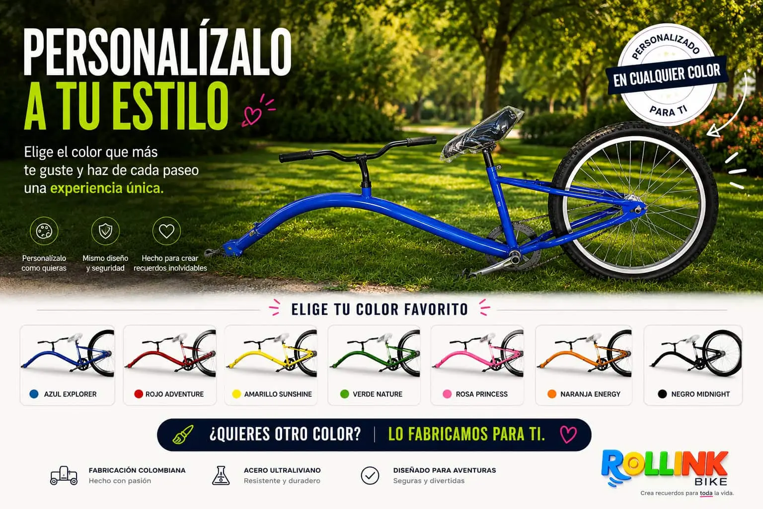 ROLLINK BIKE en color personalizado — fabricamos el color que tu familia quiera